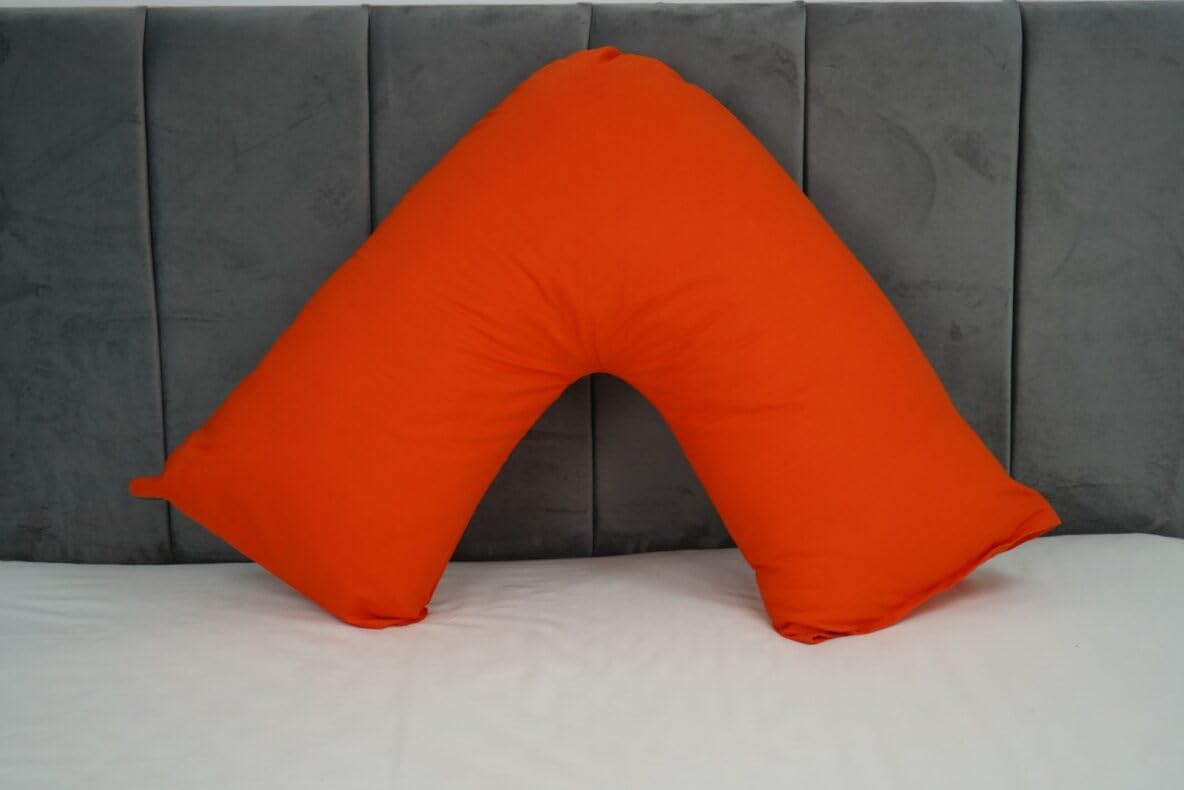 Arlinens Orange V Shaped Pillowcase-Pack Of 2 Plain Poly-Cotton Back & Neck Support V Pillowcase Orthopaedic/Pregnancy/Nursing Pillow Case Pair- Available In 25 Colours 74 X 34Cm (Orange)