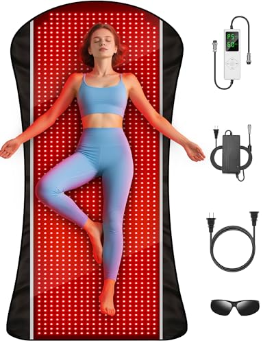 77.6'x36' Red Light Therapy Mat for Body, 1408pcs Infrared Red Light Therapy Blanket, 3 in 1 Dual...