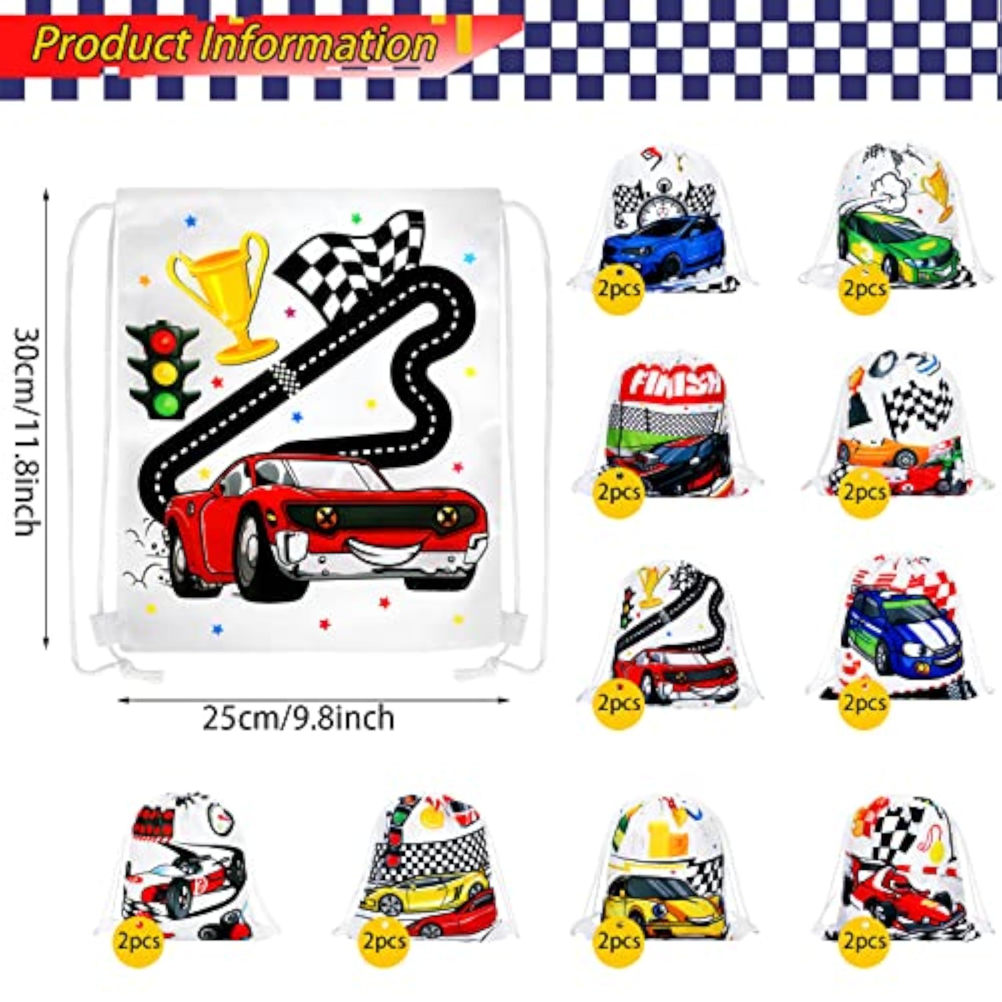 Car Party Presents Bags, Racing Car Drawstring Backpack