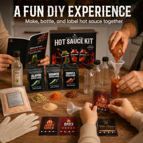 Image of Hot Sauce Making Kit - Make Your Own Fresh Hot Sauce At Home, Gift Set | Makes 12 Bottles from Mild to Hot - 3 Variety Pepper Packs Included