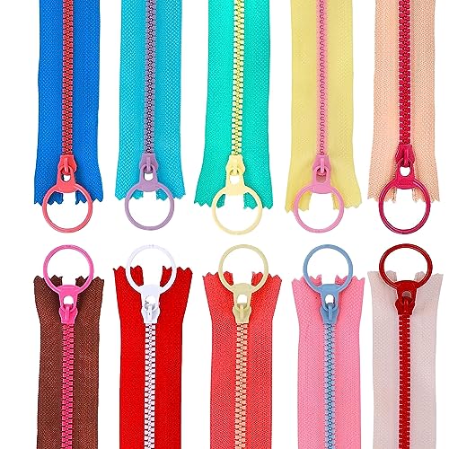 Cremalleras de resina, de bobina, cremallera colorida, 10 unidades con anillo Quoit 10 colores, cierre de cremallera para sastre, costura, artesanía, ropa (30 cm)