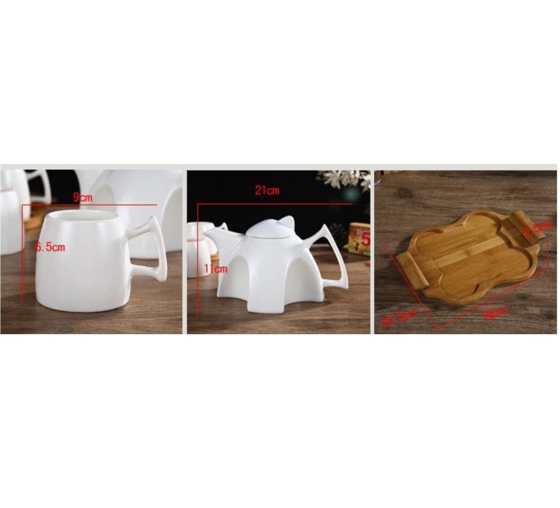 Nowoczesny ceramiczny zestaw do herbaty z drewnianą tacą - prosty czajniczek i filiżanki do herbaty do domu popołudniowej herbaty i kawy - elegancki prezent dla miłośników herbaty