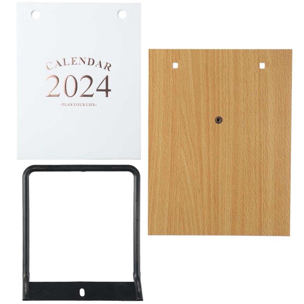 Risedot Small Desk Calendar 2024 Wooden Standing Flip Calendar, Foldable Flip Calendar Metal Binding Thick Paper Desktop Decoration