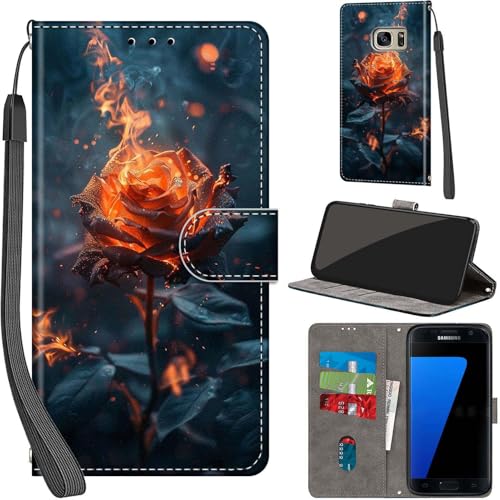 Funda para Samsung Galaxy S7 Funda de Flip PU Carcasa Protectora, con Ranuras para Tarjetas Cierre magnético función Atril Estuche para Samsung S7-Rosa
