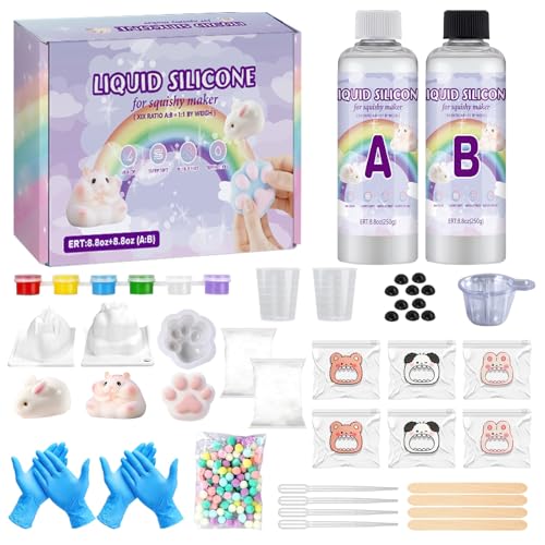 Beauenty Taba Squishy Kit Squishy Making Kit Bubble Free Fast Cure Squishy Set with 3 Molds Flocking Powder Pigments Complete DIY Squishy Toy Supplies for Stress Relief Craft Gift Kids