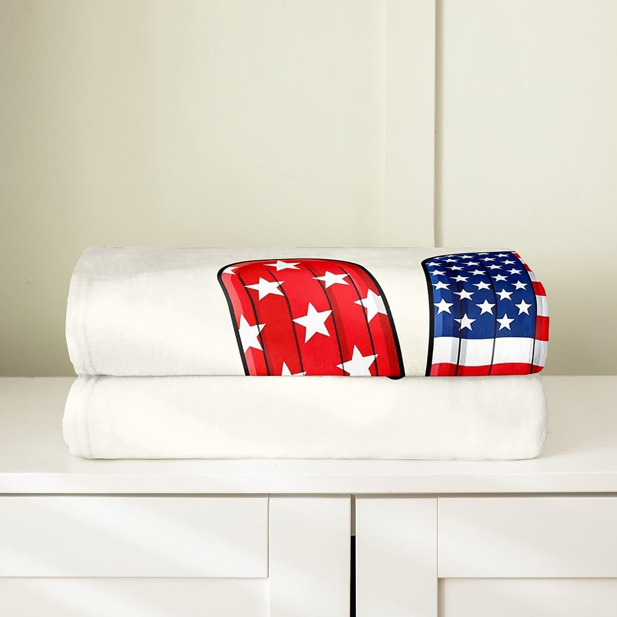Erosebridal USA Memorial Day Flannel Blanket Baby 30x40 Inch Summer Popsicles Fleece Blanket Kids Teens Stars Flag Bows Fuzzy Plush Throw Independence Day Geometric Stripes Decor
