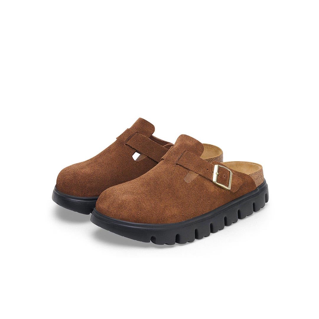 Birkenstock Scarpe Donna Sabot Boston PAP Chunky in Suede Dark Tea/Black Taglia Scarpa: 37