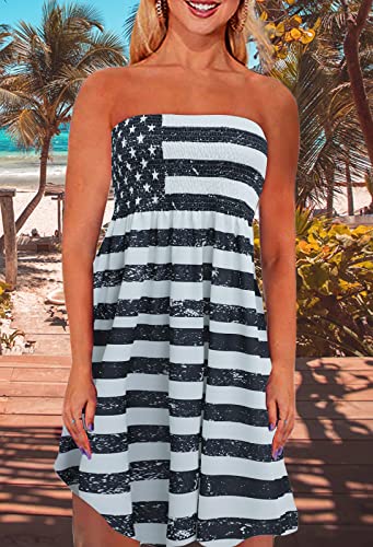 Image of Zyyfly Strapless Dress for Women Summer Beach Boho Smocked Tube Top Dress