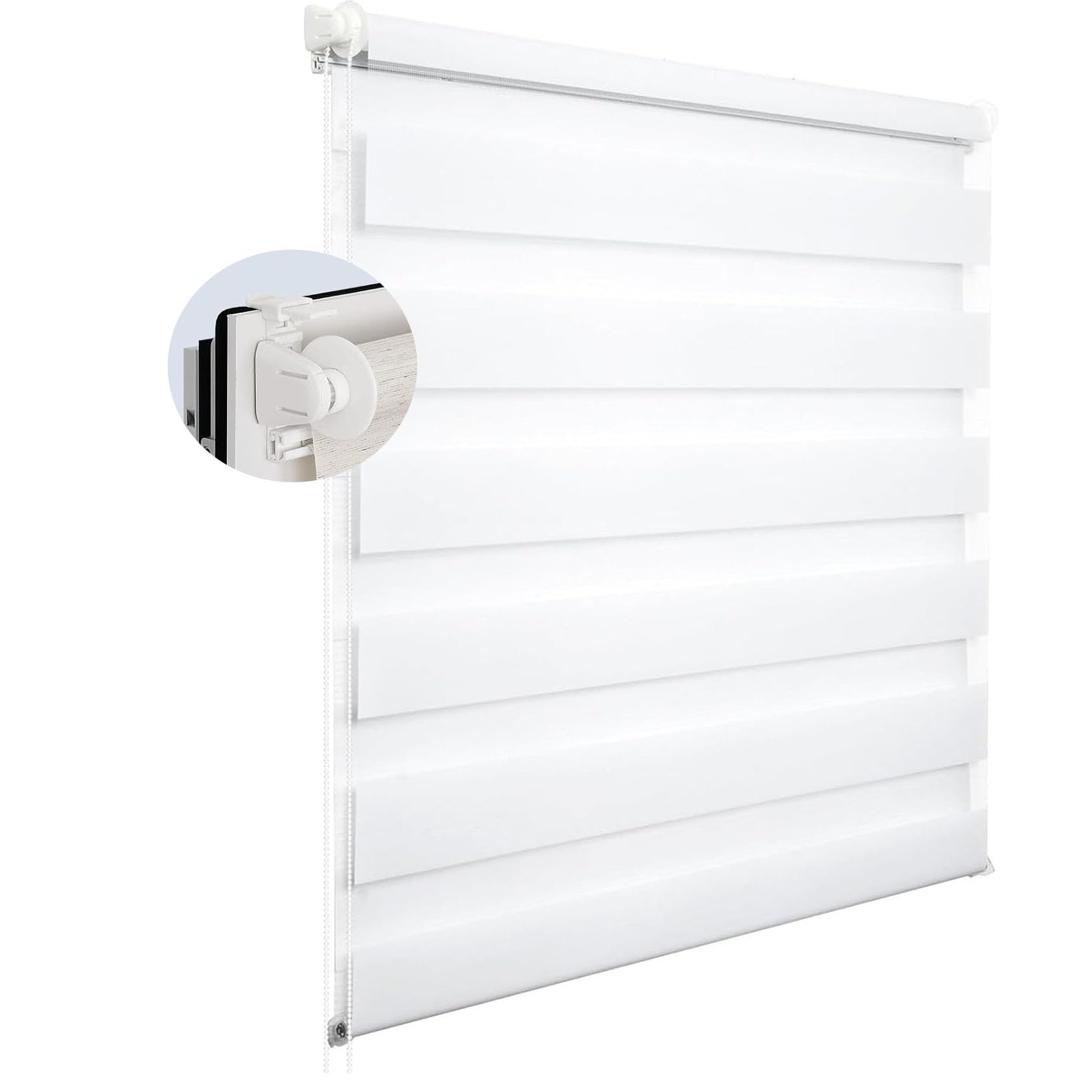 Roller Blind No Drilling 105 x 220 cm Insulated UV Protection, Day Night Roller Blind Easy Fit Fittings Included for Any Window, White — image 1