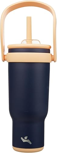 Miniatura 54 de Vaso de 14 onzas con asa lateral, botella de agua aislada con popote y tapa 2 en 1, taza de acero inoxidable, taza de café de viaje, para deportes,