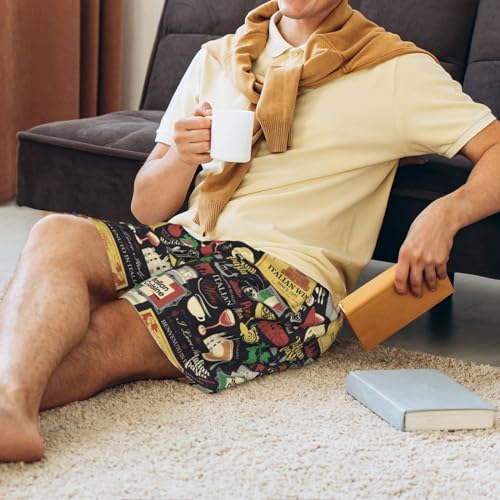 Mens Pajama Shorts with Pockets - Stamp Pattern Italian Soft Lounge Pj Sleep Shorts Pajama Bottoms for Men4