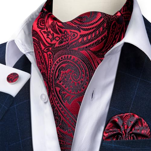 Image of DiBanGu Silk Woven Ascot Cravat with Pocket Square Set for Men | Paisley Ascot,Wrinkle-Resistant,Silky Smooth,Easy to Match,Cufflinks,Tie Ring,Wedding,Ceremonies,Party Occasions,Banquet