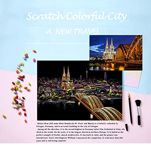 Rainbow Scratch Painting Paper by BOTEEN,City Series Night Scene,Scratch Painting Creative Gift,Scratchboard for Adult and Kids,with 4 Tools,Size:16''x11'' (Sydney Opera House) - Thumbnail 7