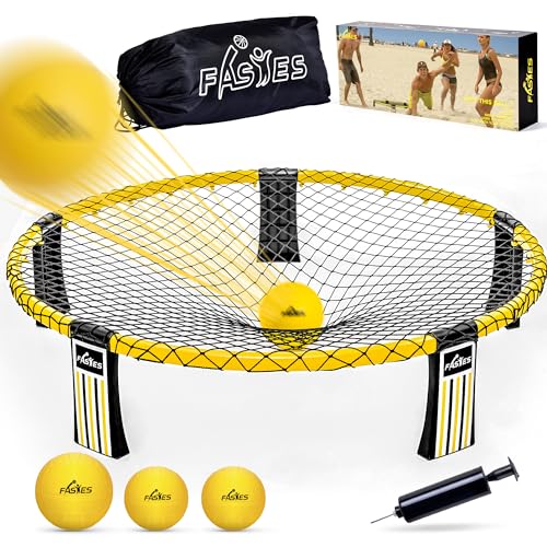 Fastes Outdoor Beach Ball Game Includes 3 Balls, Net and Carrying Bag -Roundnet Game Set for Adults, Kids, and Family - Perfect for Beach, Yard, Lawn, Backyard, and Park