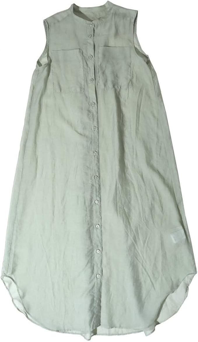 Amazon Co Jp シャツワンピース ロング ロングワンピース 夏 ノースリーブ ハイネック シアーシャツ すけ シアー かわいい おしゃれ きれいめ しわにならない おおきいサイズ ロングシャツ 服 ファッション小物