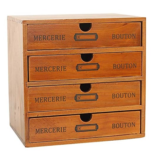 Baffect Caja de Almacenamiento con cajones de Madera Vintage de 1 Piso, de joyería con Organizador Mesa, 1 Piso (4 Pisos)
