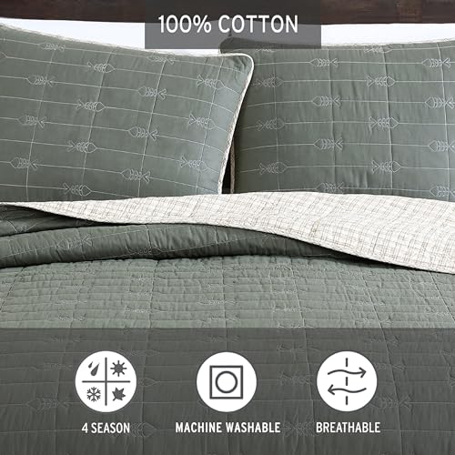 Image of Eddie Bauer - King Quilt Set, Reversible Cotton Bedding with Matching Shams, Lightweight Home Decor for All Seasons (Troutdale Green, King)