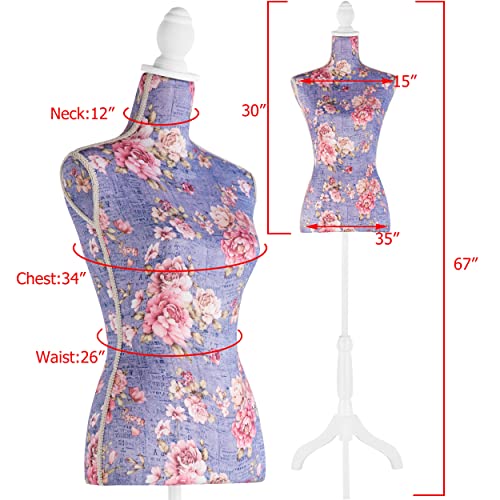 Female Dress Form Mannequin Torso Adjustable Height Mannequin Body with Tripod Stand for Clothing Dress Jewelry Display, Purple
