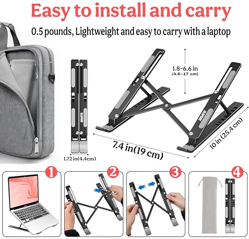 Image of CLAPONE Premium Metal Laptop Stand Foldable, Aluminum Note Book Stand Portable Any Laptop Stand Adjustable Height /OverHeating Protection Laptops /MacBooks /Table and Many More (Metallic Black, MLS002)