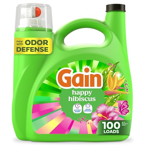 Gain Liquid Laundry Detergent with Odor Defense + All Day Freshness, Happy Hibiscus Scent, 132 fl oz, 100 Loads (Packaging May Vary)