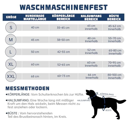 WUFANC Hundebademantel, Bademantel Hund aus Mikrofaser, Extra Saugfähig und Schnelltrocknend, Hunde Bademantel mit Klettverschluss und Verstellbarem Schrumpfband für Große Mittel und Kleine Hunde