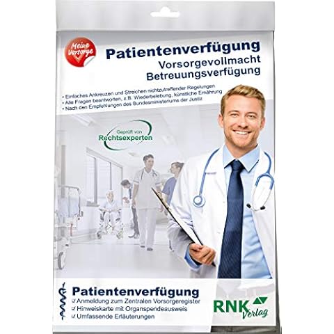 RNK 28952 - Patientenverfügung mit Betreuungsverfügung Vorsorgevollmacht, Vorsorgeregisteranmeldung, Ratgebern, DIN A4, Eurolochung, 1 Stück Cover