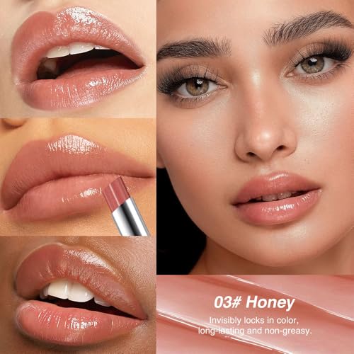 Image of Honey Nude & Nude Honey Tinted Lip Balm for Women, Hydrating Lip Oil Stick Lip Gloss Lipstick for Mature Skin, Sheer Moisturizing Lip Tint Balm with Natural Shine, Vegan & Cruelty-Free
