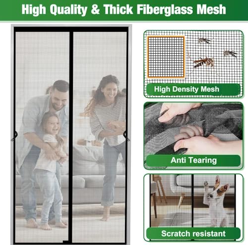 Image of KARP Fiberglass Mosquito Net for Door with Stay-Open Buckle (110 cm X 210 cm, Black) | Auto-Closing Insect Screen Full Frame Hook & Loop for All Door Types