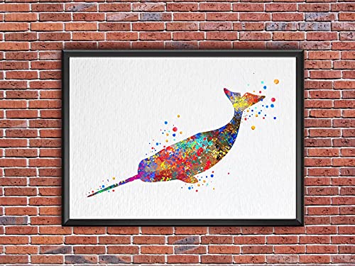 Dignovel Studios 8X10 Unframed Narwhal Narwhale Whale Sea Life Watercolor Illustration Art Print Wall Art Poster Home Decor Wall Hanging Motivational Inspirational Art N023 #TOP5