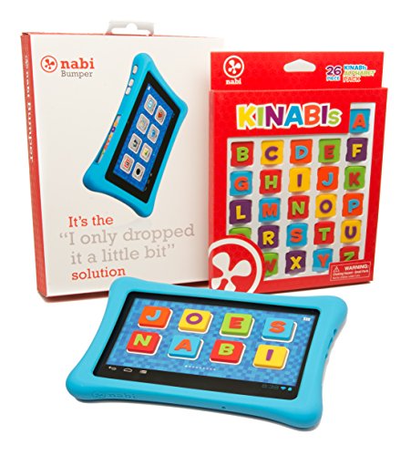 Nabi 2 Tablet Bumper Case with 26 Piece Kinabis Letter Pack Bundle - Educational and Interactive Alphabet Letters with Protective Blue Tablet Case for Kids Ages 3 Plus