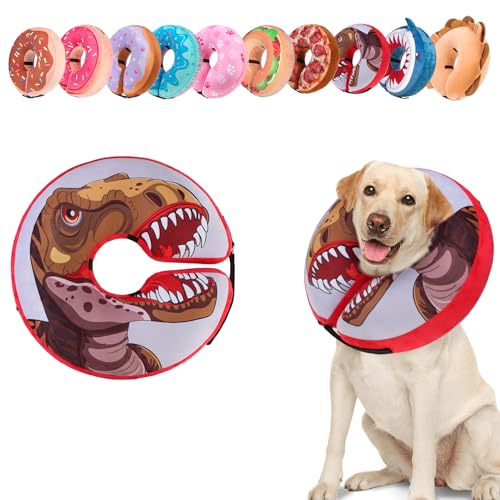 Image of BEAUTYZOO Dog Cone Alternative After Surgery for Large Medium Small Dogs, Soft Inflatable Cone Collar for Dogs Cats, Pet Neck Donut E Collar Dog Recovery Collars to Stop Licking, Dinosaur, L