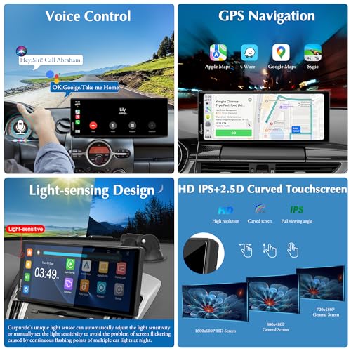 Image of Carpuride 4K W903 Portable Wireless Carplay & Android Auto with Dash Cam - 9.3 inch HD IPS Screen, 4K Front Camera, Loop Recording, Bluetooth, Mirror Link, GPS, Siri, Dashboard Mounted
