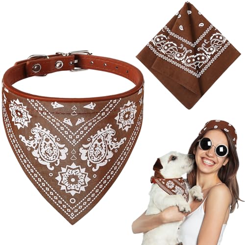 Image of Chicingyou Cat Dog Bandana Collar & Owner Matching Paisley Pattern Bandana Women Headband Square Scarf Headwear Puppy Scarf for Small Dog Adjustable Cat Collar Triangle Neckerchief Handkerchief(Brown)