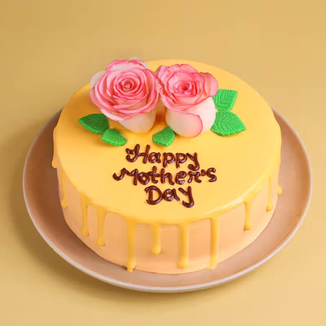 FlowerAura Delicious Fresh 1Kg Sunshine Blooms Eggless Butterscotch Cake For Birthday Gift & Mothers Day Cake For Mom | Mother | Maa | Mother-In-Law | Amma (Same Day Delivery)-image-4
