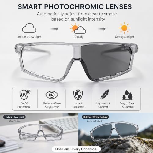 Image of Gray Photochromic Sunglasses for Men, Sports Sunglasses Set