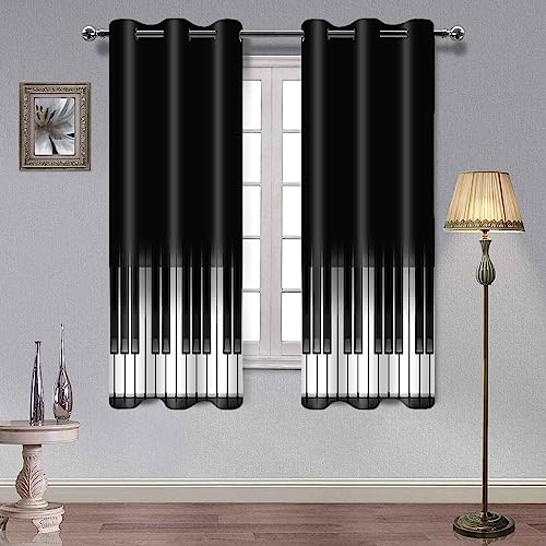 Piano Music Blackout Curtains Black and White Piano Key Curtain