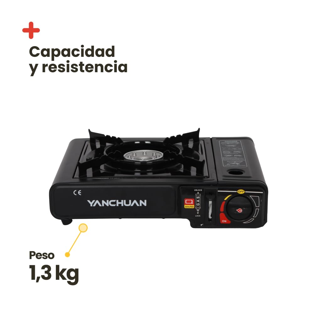 Inuitz Camping Gas Portátil Hornillo – Hornillo Camping Gas Compacto con Cartucho Butano, Ideal para Camping, Picnic y Viajes (Con Plancha)