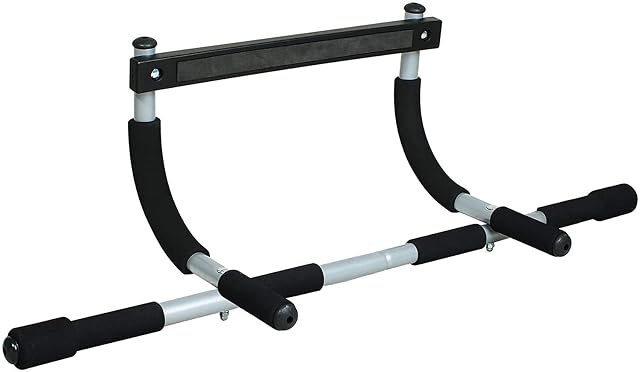 Iron Gym Pull-Up Bar - Total Upper Body Workout Bar for Doorway Adjustable Width Locking No Screws Portable
