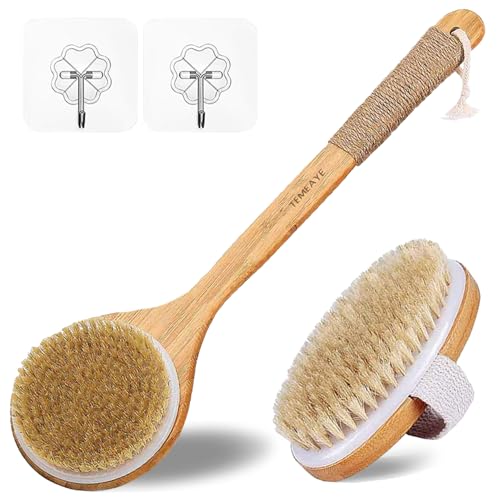 TEMEAYE Dry Brushing Body Brush Sets Wooden Handle Combined with Medium Strength Natural Bristles Gentle Exfoliator Remove Cellulite Lymphatic Drainage Makes the Skin of the Entire Body Softer