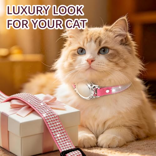 Image of AirTag Cat Collar Breakaway, Rhinestone Collars with Air Tag Holder, Pink