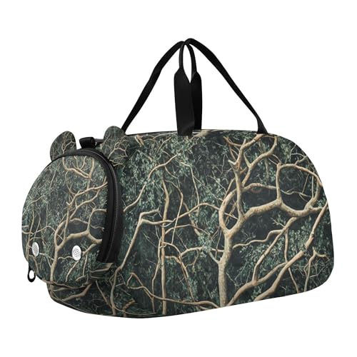 Glaphy Green Brown Camo Trees Duffle Bag for Toddler Girls Boys, Gym Sports Bag with Shoe Compartments, Kids Travel Overnight Weekender Shoulder Bag