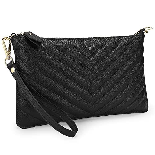 Image of YALUXE Genuine Leather Wristlet Handbags Purses Cell Phone Pocket Clutch Wallet Crossbody Bags for Women