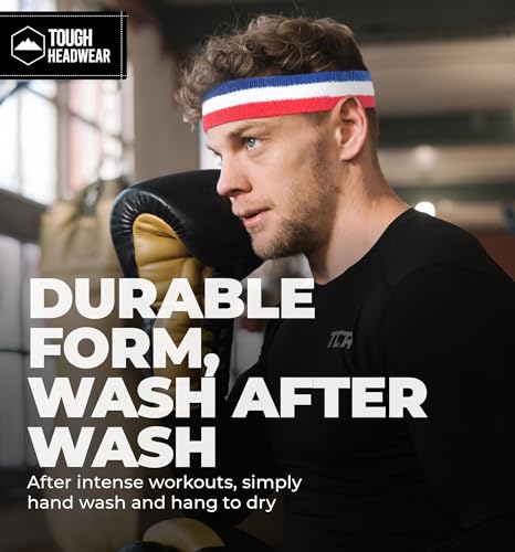 Image of Tough Headwear Terry Cloth Headband - Sweat-Wicking Running Head Band - Basketball Accessories - Headband for Washing Face