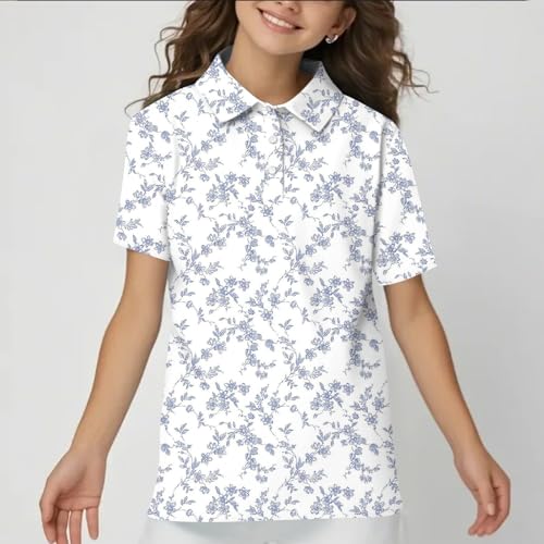 Girls' Polo Shirts Short Sleeve School Uniform Floral Print Casual Button Down Top Soft Tee Summer Outfits3