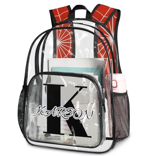Personalized Spiders Web Small Clear Backpack Stadium Approved Heavy Duty PVC Plastic Custom Transparent Backpacks See Through Bag with Name