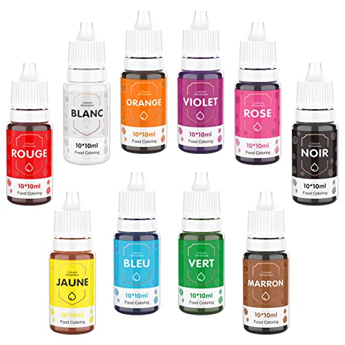 10*10ml Colorant Alimentaire Liquide,Waysroma Colorant Alimentaire Pâtisserie Haute Concentré Nourriture Dye pour Couleur Fondant Boissons,Crème,Gâteaux,Donuts,Macaron,Saint Valentin,Noël Cover