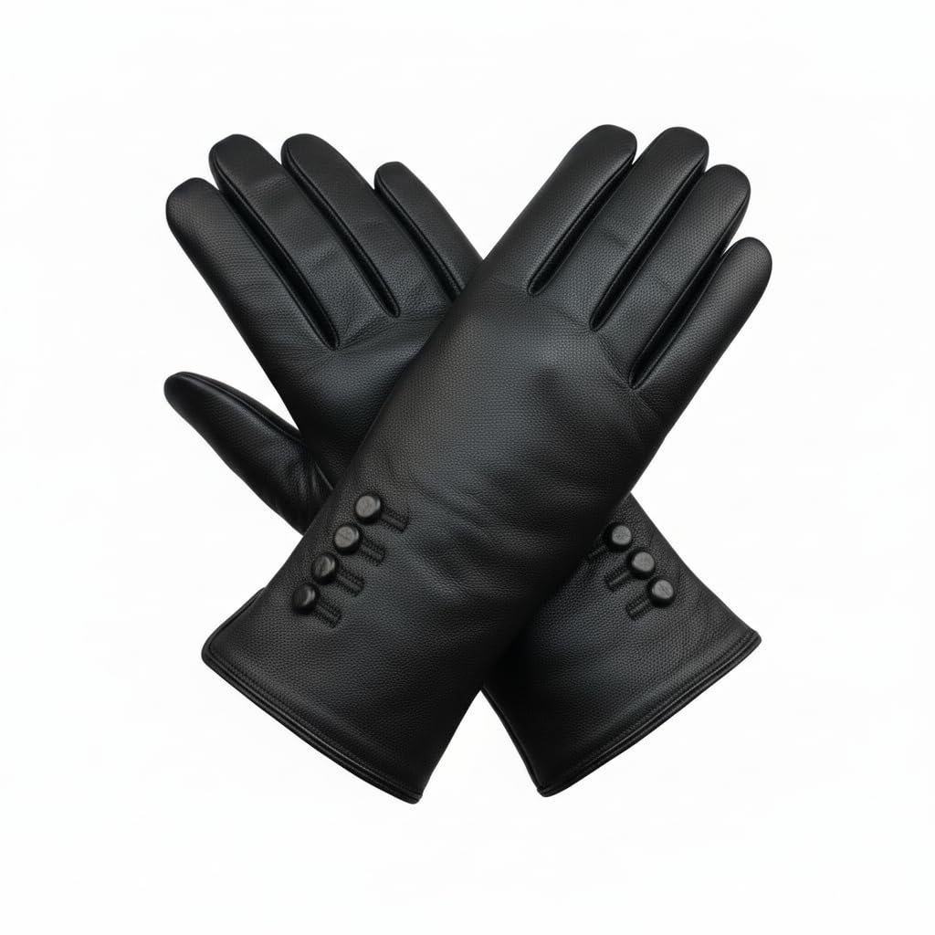 The Leather Emporium Women's Black Genuine Leather Gloves Fully Lined Winter Warm Small