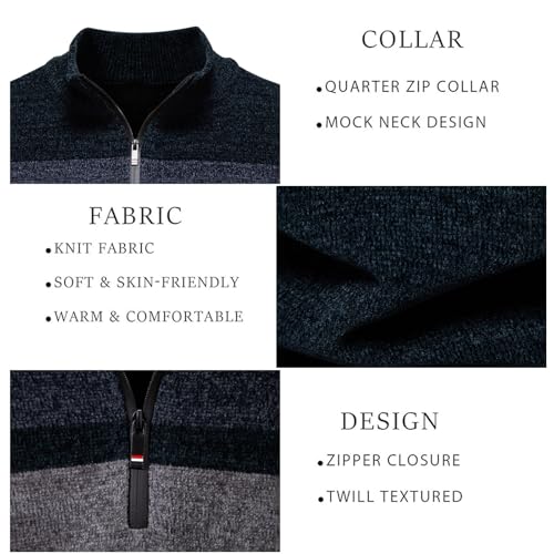 Mens Quarter Zip Pullover Sweater Knit Long Sleeve Spring Fall Color Block Sweaters4