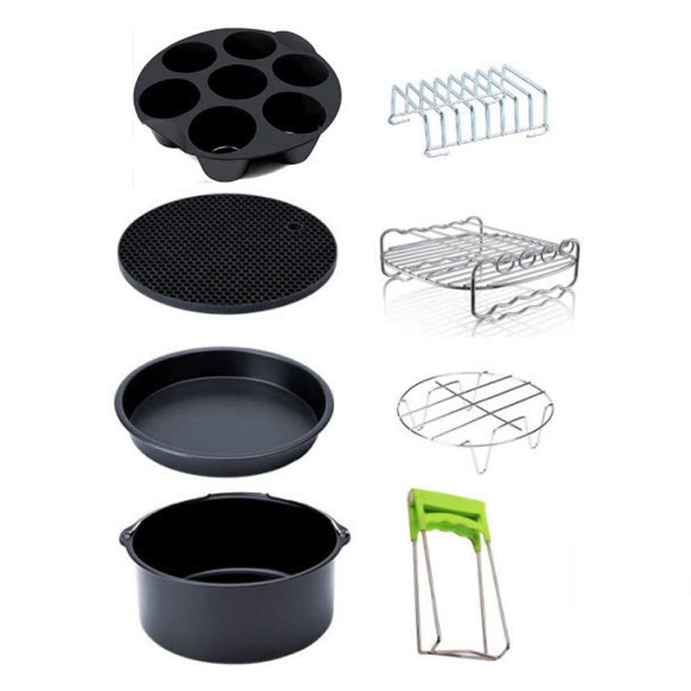 8 Pulgadas Kits De Accesorios Universales Para Freidoras De Aire Juego De 5 Para Todas Las Marcas De Freidoras Profundas De 5.2-5.8QT Incluye Barril Para Pasteles, Parrilla, Alfombrilla De Silicona