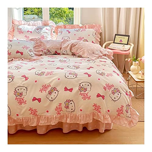 Hello Kitty 3/4 Piezas Juego De Ropa De Cama, 3D Impresión Microfibra Funda De Edredón Incluye Funda Nórdica Y Funda De Almohada para Familiar Y Niños Single (Color : E, Size : 150x200cm)